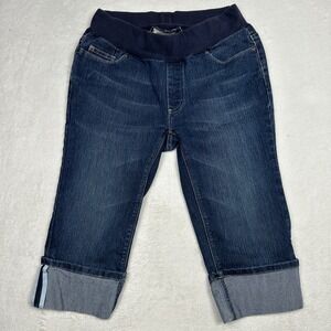 American Star Maternity Crop‎ Jeans Dark Wash Blue Belly Band Cuffed Size S 617